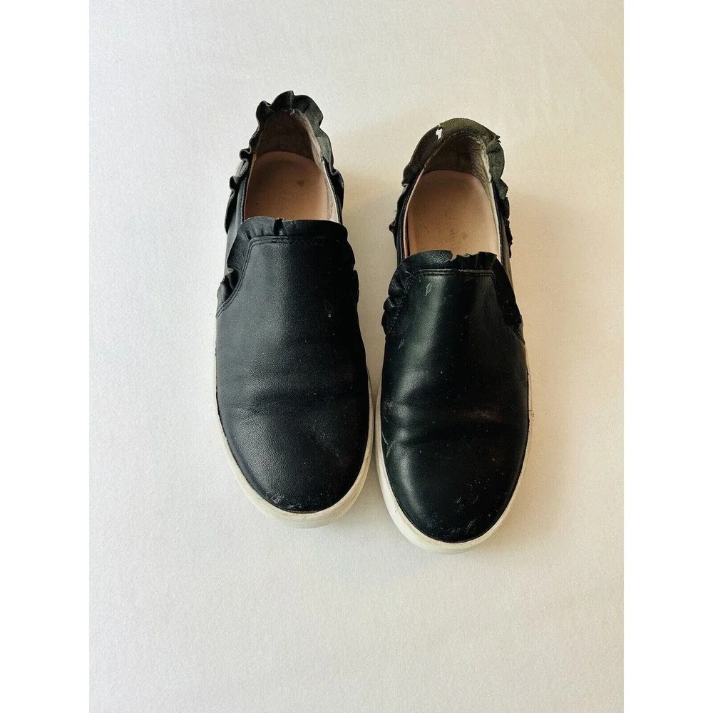 Kate Spade Shoes 7 M Lilly Slip‎ On Sneakers Black Leather Ruffled